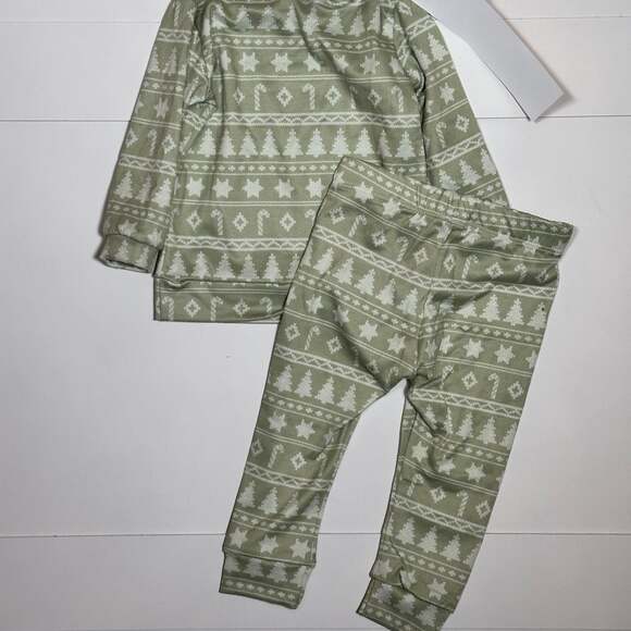 NWT Audrey & Bear Baby Sage Green Fair Isle 2-Piece Pajama Set Size 6-9M - Picture 4 of 5